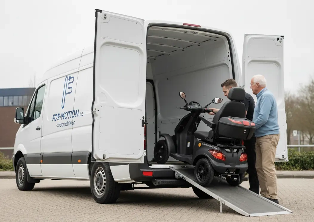 Ein Berater von For Motion bespricht ein Elektromobil mit einem Kunden