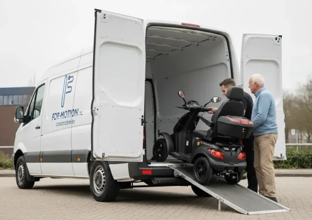 Ein Berater von For Motion bespricht ein Elektromobil mit einem Kunden