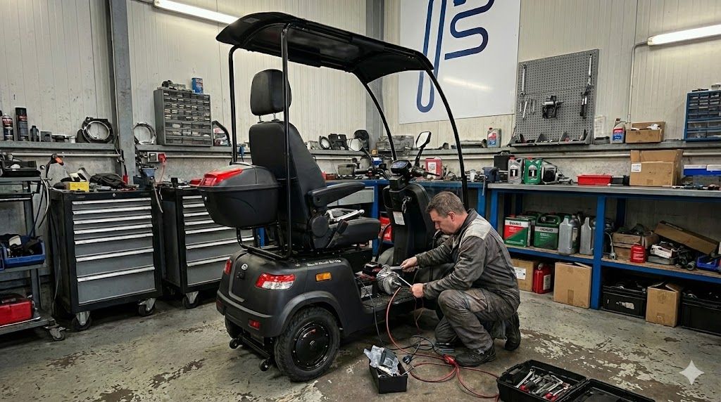 Ein Mechaniker von For Motion arbeitet in der eigenen Werkstatt in Heerde an einem Elektromobil